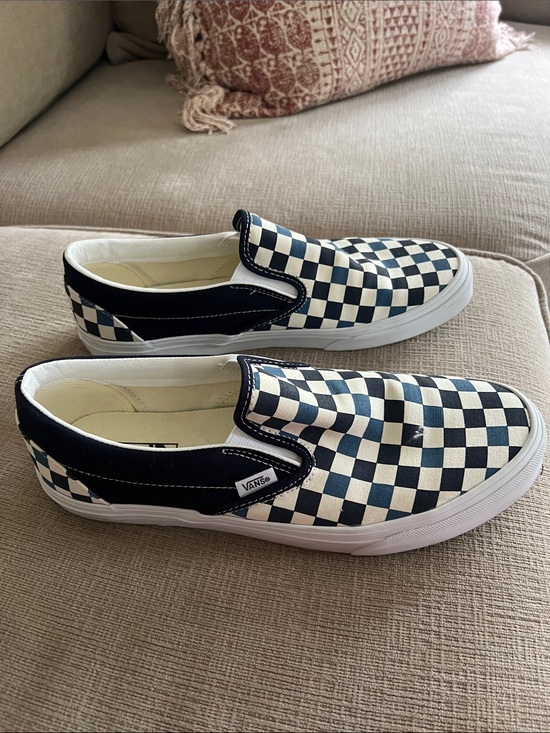 Vans Other - Vans Checkerboard Slip-On Sneakers - Dark Blue-Light Blue & White size 11